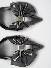 Lipsy Black Standard Fit Faux Patent Leather Hardware Bow Detail Slingback Mid Heel Court Shoe - Image 6 of 6