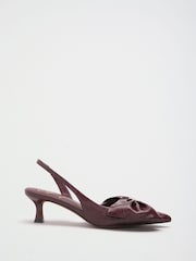 Lipsy Burgundy Red Standard Fit Faux Patent Leather Hardware Bow Detail Slingback Mid Heel Court Shoe - Image 3 of 6