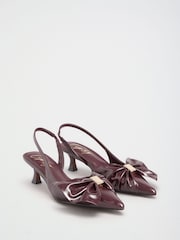 Lipsy Burgundy Red Standard Fit Faux Patent Leather Hardware Bow Detail Slingback Mid Heel Court Shoe - Image 4 of 6