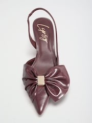 Lipsy Burgundy Red Standard Fit Faux Patent Leather Hardware Bow Detail Slingback Mid Heel Court Shoe - Image 5 of 6