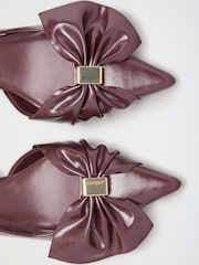 Lipsy Burgundy Red Standard Fit Faux Patent Leather Hardware Bow Detail Slingback Mid Heel Court Shoe - Image 6 of 6