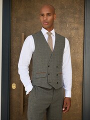 Green Double Breasted Fit Nova Fides Italian Wool Blend Check Suit Waistcoat - Image 1 of 6
