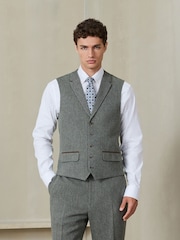 Boja žalfije Zeleno - Regular Fit Nova Fides Italian Wool Blend Trimmed Textured Suit Waistcoat - Slika 1 od 9