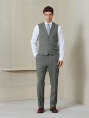 Boja žalfije Zeleno - Regular Fit Nova Fides Italian Wool Blend Trimmed Textured Suit Waistcoat - Slika 2 od 9