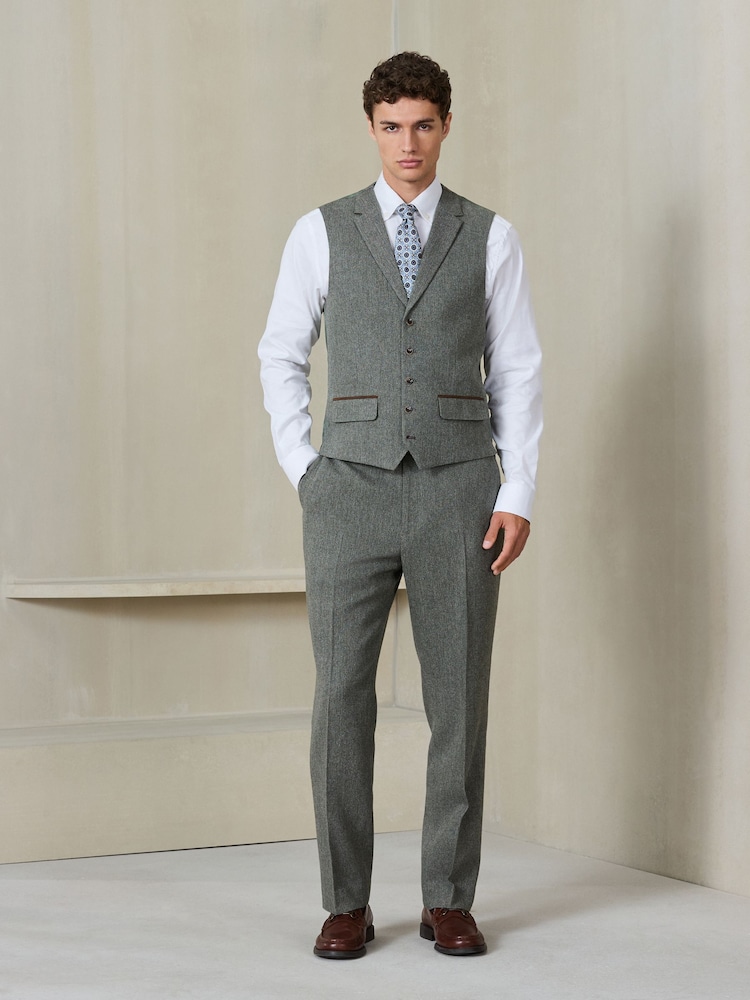 Boja žalfije Zeleno - Regular Fit Nova Fides Italian Wool Blend Trimmed Textured Suit Waistcoat - Slika 2 od 9
