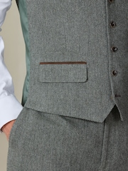 Boja žalfije Zeleno - Regular Fit Nova Fides Italian Wool Blend Trimmed Textured Suit Waistcoat - Slika 5 od 9