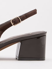 Lipsy Chocolate Brown Faux Suede Standard Fit Broach Trim Detail Square Toe Slingback Mid Block Heel Court Shoes - Image 5 of 7