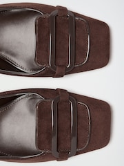 Lipsy Chocolate Brown Faux Suede Standard Fit Broach Trim Detail Square Toe Slingback Mid Block Heel Court Shoes - Image 7 of 7