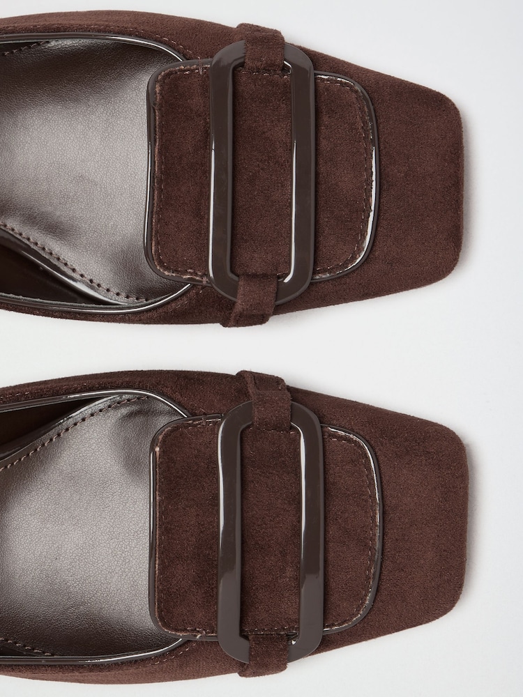 Lipsy Chocolate Brown Faux Suede Standard Fit Broach Trim Detail Square Toe Slingback Mid Block Heel Court Shoes - Image 7 of 7 Lipsy Chocolate Brown Faux Suede Standard Fit Broach Trim Detail Square Toe Slingback Mid Block Heel Court Shoes - Image 7 of 7