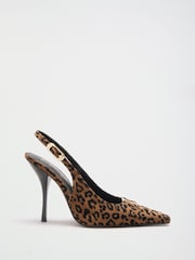 Lipsy Leopard Faux Suede Standard Fit Hardware Trim Detail Slingback Stiletto High Heel Court Shoe - Image 3 of 6
