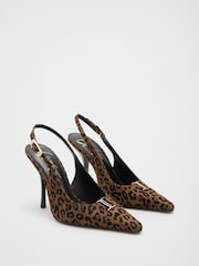 Lipsy Leopard Faux Suede Standard Fit Hardware Trim Detail Slingback Stiletto High Heel Court Shoe - Image 4 of 6