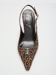 Lipsy Leopard Faux Suede Standard Fit Hardware Trim Detail Slingback Stiletto High Heel Court Shoe - Image 5 of 6