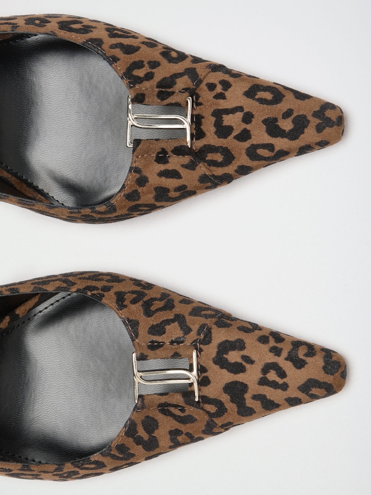 Lipsy Leopard Faux Suede Standard Fit Hardware Trim Detail Slingback Stiletto High Heel Court Shoe - Image 6 of 6 Lipsy Leopard Faux Suede Standard Fit Hardware Trim Detail Slingback Stiletto High Heel Court Shoe - Image 6 of 6