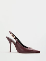 Lipsy Burgundy Red Faux Leather Standard Fit Hardware Trim Detail Slingback Stiletto High Heel Court Shoe - Image 1 of 6