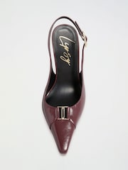Lipsy Burgundy Red Faux Leather Standard Fit Hardware Trim Detail Slingback Stiletto High Heel Court Shoe - Image 5 of 6