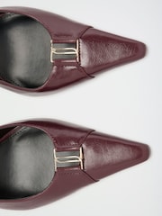 Lipsy Burgundy Red Faux Leather Standard Fit Hardware Trim Detail Slingback Stiletto High Heel Court Shoe - Image 6 of 6