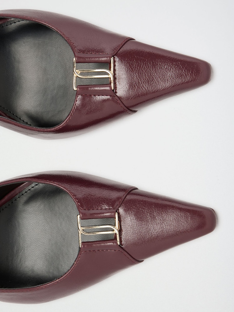 Lipsy Burgundy Red Faux Leather Standard Fit Hardware Trim Detail Slingback Stiletto High Heel Court Shoe - Image 6 of 6