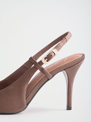 Lipsy Chocolate Brown Faux Leather Metal Toecap High Stiletto Heel Slingback Court Shoes - Image 6 of 7