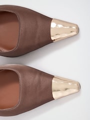 Lipsy Chocolate Brown Faux Leather Metal Toecap High Stiletto Heel Slingback Court Shoes - Image 7 of 7