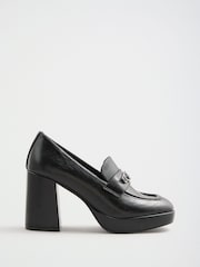Lipsy Black Platfrom High Heeled Branded Trim Workwear Loafers - Image 3 of 7
