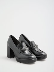 Lipsy Black Platfrom High Heeled Branded Trim Workwear Loafers - Image 4 of 7