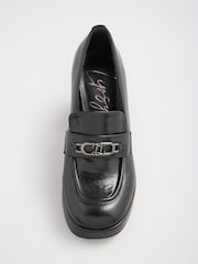 Lipsy Black Platfrom High Heeled Branded Trim Workwear Loafers - Image 6 of 7