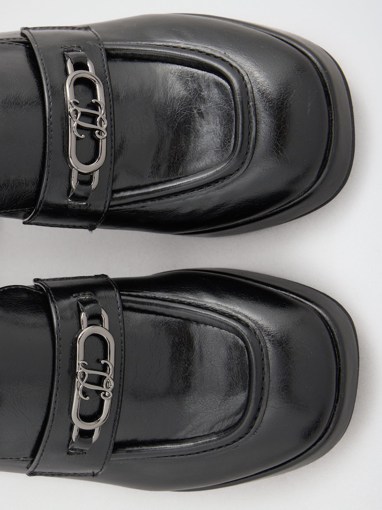 Lipsy Black Platfrom High Heeled Branded Trim Workwear Loafers - Image 7 of 7