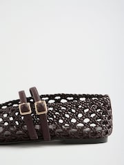 Шоколадно-коричневий - Lipsy Faux Leather Woven Double Strap Mary Jane Ballerinas - Image 5 of 7
