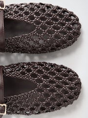 Шоколадно-коричневий - Lipsy Faux Leather Woven Double Strap Mary Jane Ballerinas - Image 6 of 7