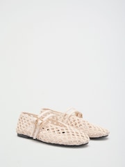 Lipsy Ecru Faux Leather Weave Double Strap Mary Jane Ballerinas - Image 3 of 7
