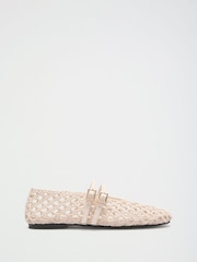 Lipsy Ecru Faux Leather Weave Double Strap Mary Jane Ballerinas - Image 4 of 7