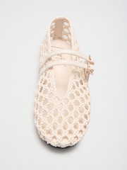 Lipsy Ecru Faux Leather Weave Double Strap Mary Jane Ballerinas - Image 5 of 7