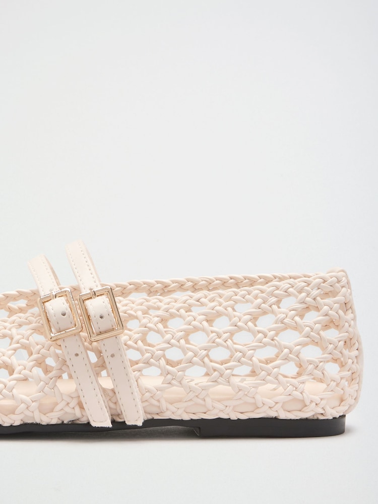 Lipsy Ecru Faux Leather Weave Double Strap Mary Jane Ballerinas - Image 7 of 7 Lipsy Ecru Faux Leather Weave Double Strap Mary Jane Ballerinas - Image 7 of 7