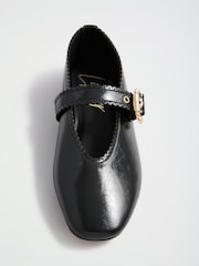 Lipsy Black Faux Leather Standard Fit Scallop Detail Slim Flat Mary Jane Ballerinas - Image 3 of 5