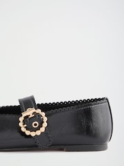 Lipsy Black Faux Leather Standard Fit Scallop Detail Slim Flat Mary Jane Ballerinas - Image 4 of 5