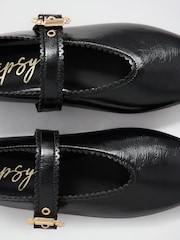 Lipsy Black Faux Leather Standard Fit Scallop Detail Slim Flat Mary Jane Ballerinas - Image 5 of 5