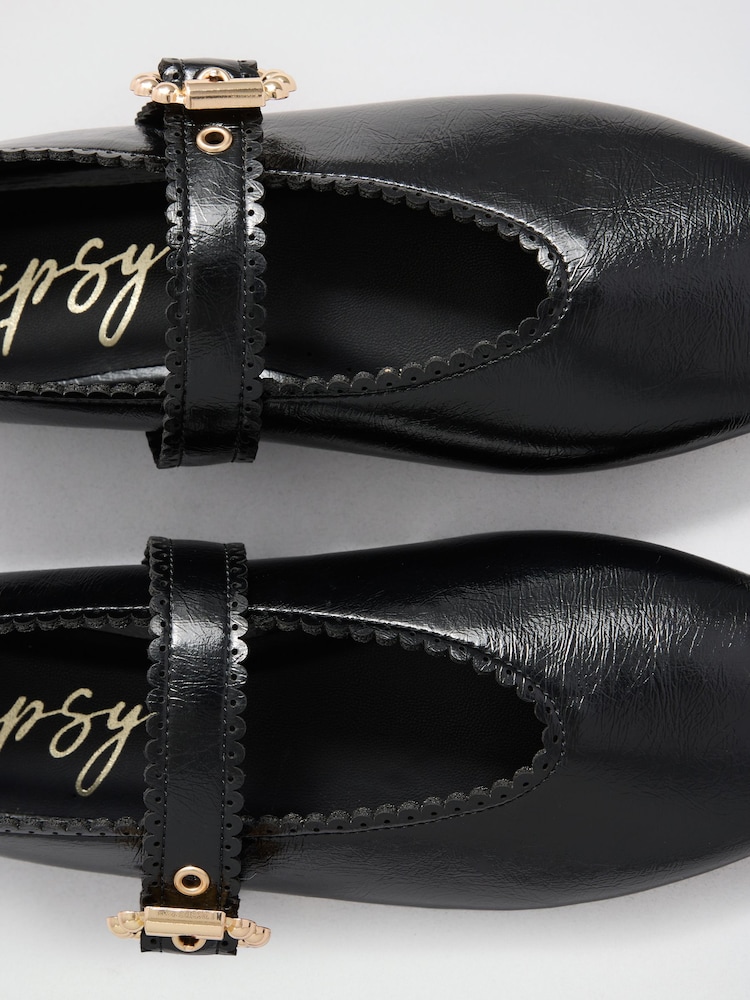 Lipsy Black Faux Leather Standard Fit Scallop Detail Slim Flat Mary Jane Ballerinas - Image 5 of 5 Lipsy Black Faux Leather Standard Fit Scallop Detail Slim Flat Mary Jane Ballerinas - Image 5 of 5
