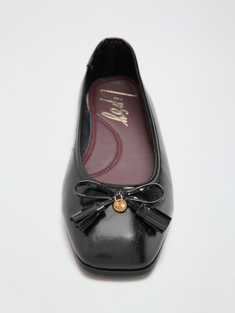 Lipsy Black Wide Fit Square Toe Tassle Detail Ballerinas - Image 1 of 7 Lipsy Black Wide Fit Square Toe Tassle Detail Ballerinas - Image 1 of 7
