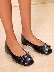 Lipsy Black Wide Fit Square Toe Tassle Detail Ballerinas - Image 2 of 7
