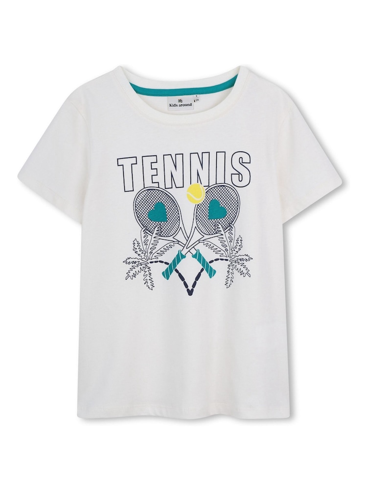 Kids Around Cream Tennis Graphic Print Short Sleeve T-Shirt - Attēls 2 no 4