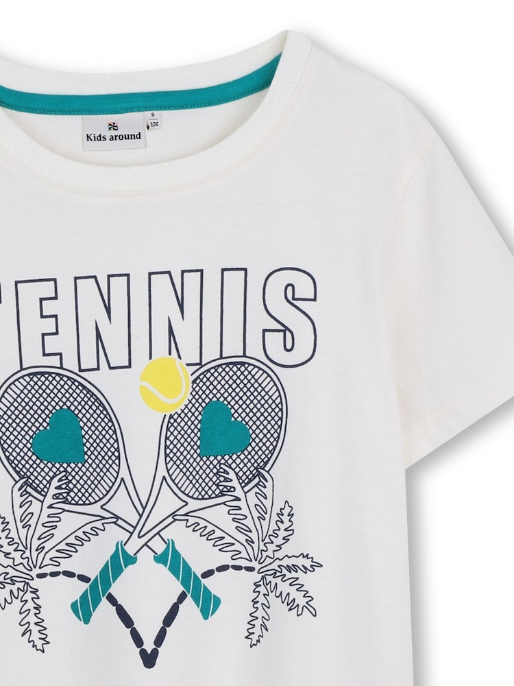 Kids Around Cream Tennis Graphic Print Short Sleeve T-Shirt - Attēls 4 no 4