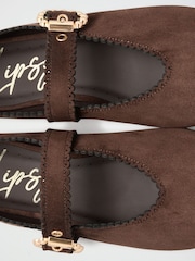 Lipsy Chocolate Brown Wide Fit Scallop Detail Slim Flat Mary Jane Ballerinas - Image 4 of 7