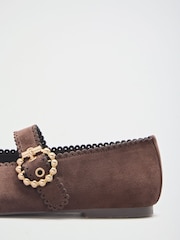Lipsy Chocolate Brown Wide Fit Scallop Detail Slim Flat Mary Jane Ballerinas - Image 5 of 7
