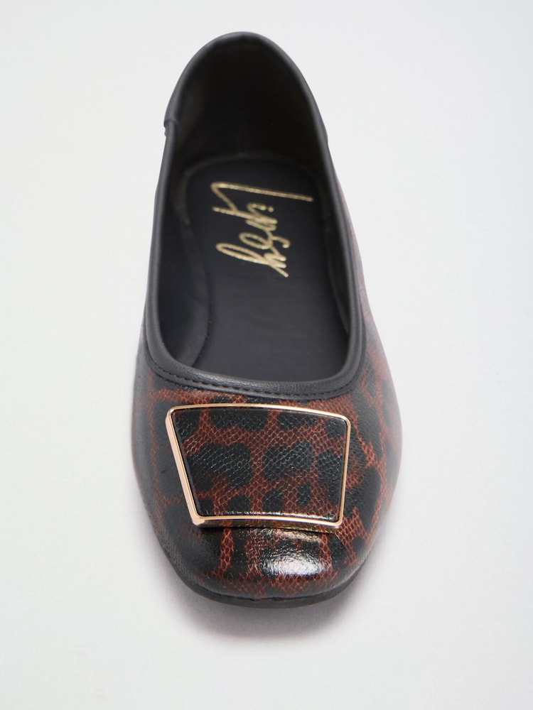 Lipsy Leopard Covered Trim Standard Fit Flat Workwear Ballerinas Shoe - Image 1 of 7 Lipsy Leopard Covered Trim Standard Fit Flat Workwear Ballerinas Shoe - Image 1 of 7