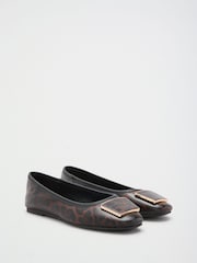 Lipsy Leopard Covered Trim Standard Fit Flat Workwear Ballerinas Shoe - Image 4 of 7