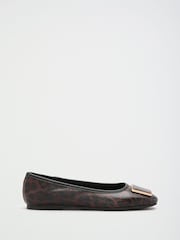 Lipsy Leopard Covered Trim Standard Fit Flat Workwear Ballerinas Shoe - Image 6 of 7