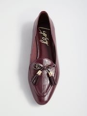 Lipsy Burgundy Red Faux Leather Tassel Bow Hardware Trim Slipper Loafers - Image 1 of 5