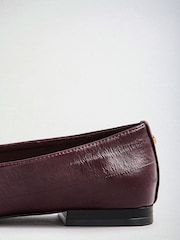 Lipsy Burgundy Red Faux Leather Tassel Bow Hardware Trim Slipper Loafers - Image 3 of 5