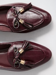 Lipsy Burgundy Red Faux Leather Tassel Bow Hardware Trim Slipper Loafers - Image 4 of 5