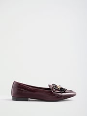 Lipsy Burgundy Red Faux Leather Tassel Bow Hardware Trim Slipper Loafers - Image 5 of 5